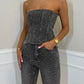 Sexy sparkling diamond tube top + trousers two-piece set
