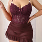Plus size Lace Cami Nightgown & Floral Lace Trim Wide Sleeve Sheer Robe