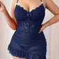 Plus size Lace Cami Nightgown & Floral Lace Trim Wide Sleeve Sheer Robe