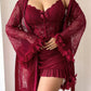 Plus size Lace Cami Nightgown & Floral Lace Trim Wide Sleeve Sheer Robe