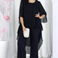 Elegant Layered Chiffon High-Low Top and Pants Two Piece Set