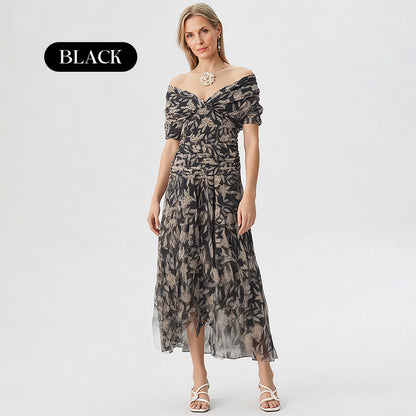 🎊Hot Sale 54% OFF Only Today!!⏰ Women's Off-the-Shoulder V-Neck Printed Dress