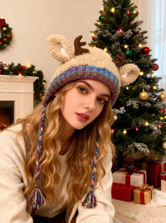 🎅Surprise price: £9.99 only!🎄🦌Handmade Knitted Christmas Antler 2-in-1 (Hat/Handbag)🧶3