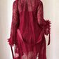 Plus size Lace Cami Nightgown & Floral Lace Trim Wide Sleeve Sheer Robe
