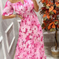 Printed Short Sleeve Long Dress V-Neck Casual Party Dress