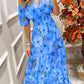 Printed Short Sleeve Long Dress V-Neck Casual Party Dress