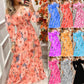 Printed Short Sleeve Long Dress V-Neck Casual Party Dress