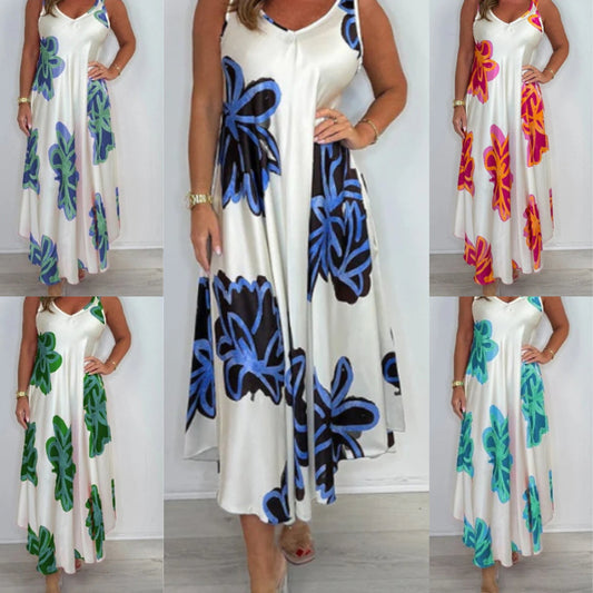 🌸Limited Sale 50% OFF🌸Women's Strap Printed V-neck Maxi Dress
