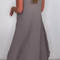 Laney Pleated Short Sleeve Irregular Midi Top and Elastic Waist Wide Leg Pants Set