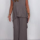 Laney Pleated Short Sleeve Irregular Midi Top and Elastic Waist Wide Leg Pants Set
