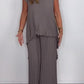 Laney Pleated Short Sleeve Irregular Midi Top and Elastic Waist Wide Leg Pants Set