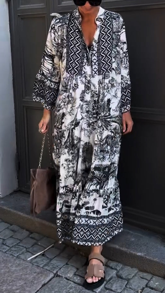 Ladies' Collar Print Loose Casual Dress