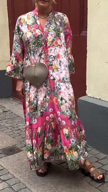 Women's V-neck Printed Loose Casual Dress