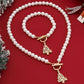 Pearl Necklace And Bracelet Set With Cherry Charm