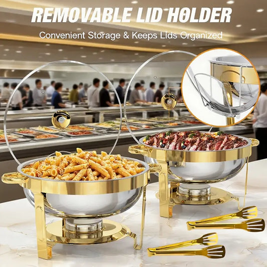 Set, Stainless Steel Chafing Dish Buffet Set, 4.5L Round Catering Chafer Warmer Set With Tray, Pan-TBIM