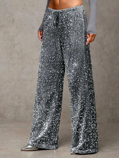 📢📢50 % OFF !!🎅Women's Sequin Sparkle Wide Leg Pants with Elastic Waistband