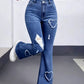 Blue Hearts 💙 High Waist Vintage Heart Patchwork Ripped Denim Jeans