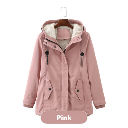 THICK WINTER COAT WITH HOOD AND QUILTED LINING FOR WINTER WARMTH