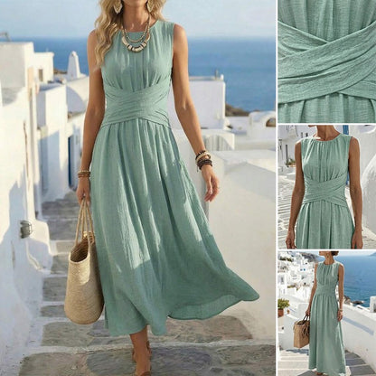 👗Crossover Waist Sleeveless Midi Dress – Slimming Casual Elegant Dress🌸