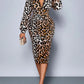 Lace V-Neck Ruched Leopard Midi Dress