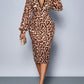 Lace V-Neck Ruched Leopard Midi Dress