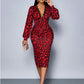Lace V-Neck Ruched Leopard Midi Dress