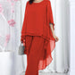 Elegant Layered Chiffon High-Low Top and Pants Two Piece Set