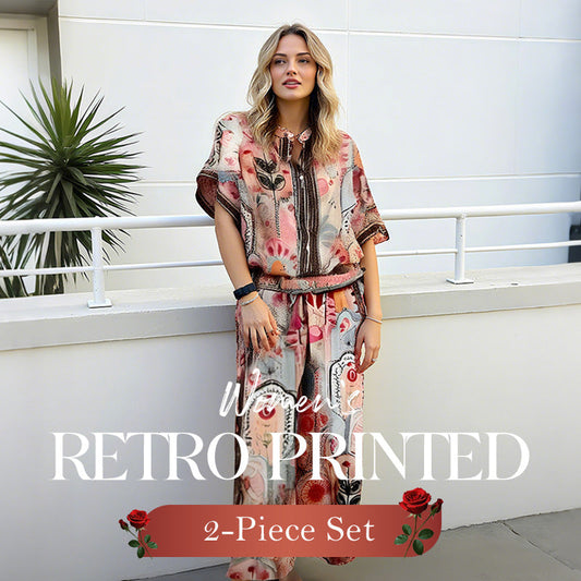 Women's Printed Top & Wide Leg Pants 2-Piece Set