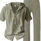Men's Linen Set — Button-Up Hoodie & Wide-Leg Pants