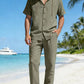 Men's Linen Set — Button-Up Hoodie & Wide-Leg Pants