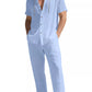 Men's Linen Set — Button-Up Hoodie & Wide-Leg Pants