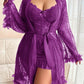Plus size Lace Cami Nightgown & Floral Lace Trim Wide Sleeve Sheer Robe