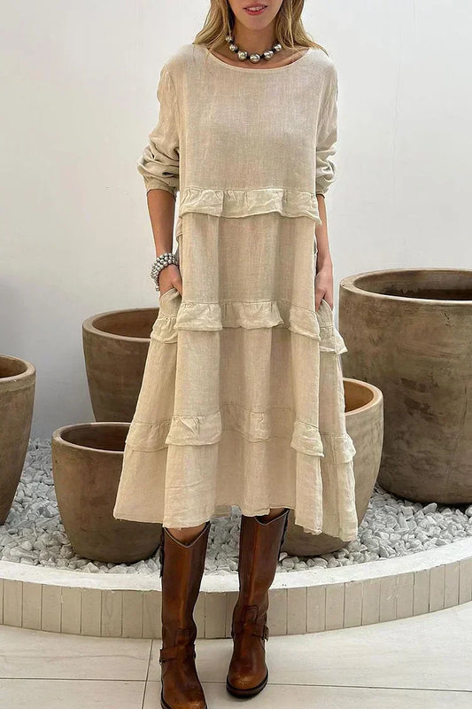 🔥2025 NEW SALES - 50% OFF🔥Women's Long Sleeve Round Neck Ruffle Dresses