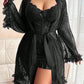 Plus size Lace Cami Nightgown & Floral Lace Trim Wide Sleeve Sheer Robe