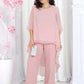Elegant Layered Chiffon High-Low Top and Pants Two Piece Set