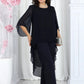 Elegant Layered Chiffon High-Low Top and Pants Two Piece Set