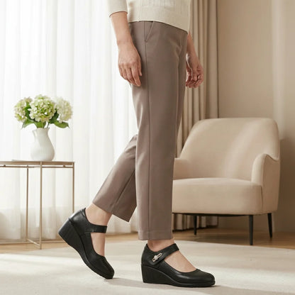 Women's Leather Mid Heel Shoes with Non Slip Sole for Comfortable Everyday Wear