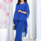 Elegant Layered Chiffon High-Low Top and Pants Two Piece Set