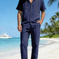 Men's Linen Set — Button-Up Hoodie & Wide-Leg Pants