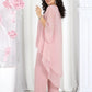 Elegant Layered Chiffon High-Low Top and Pants Two Piece Set