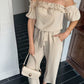 Women's Ruffle Off-the-shoulder Tie-Drape Jumpsuit with Pockets