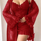 Plus size Lace Cami Nightgown & Floral Lace Trim Wide Sleeve Sheer Robe