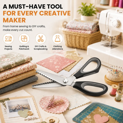 ✂️ 50% OFF! ✨ DIY Serrated Sewing Scissors – Ultra-Sharp Stainless Steel Blades, Ergonomic Comfort Grip & Clean Zigzag Cuts – Perfect for Fabric, Leather & Crafts 🧵