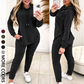 Women's Solid Basic 2-Piece Outfit, Drawstring Hooded Long Sleeve Top & Slim Fit Casual Pants 🧶