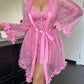 Plus size Lace Cami Nightgown & Floral Lace Trim Wide Sleeve Sheer Robe