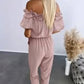Women's Ruffle Off-the-shoulder Tie-Drape Jumpsuit with Pockets