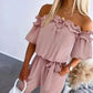 Women's Ruffle Off-the-shoulder Tie-Drape Jumpsuit with Pockets