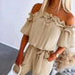Women's Ruffle Off-the-shoulder Tie-Drape Jumpsuit with Pockets