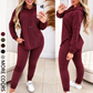 Women's Solid Basic 2-Piece Outfit, Drawstring Hooded Long Sleeve Top & Slim Fit Casual Pants 🧶
