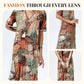 Printed Linen-Cotton Midi Dress – V-Neck & Relaxed Elegance
